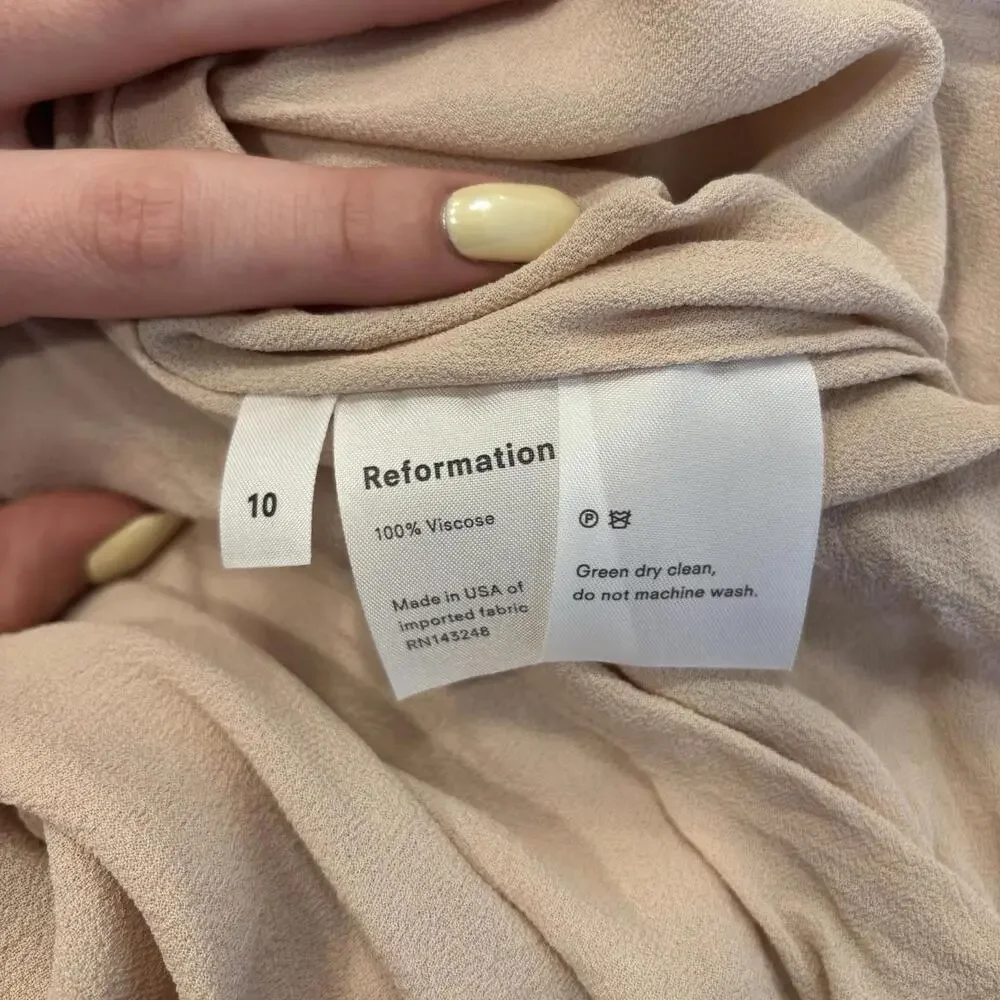 Reformation Nude Champagne Dress Women’s Size 10 Backless Tie Straps Midi Dress - Picture 5 of 8